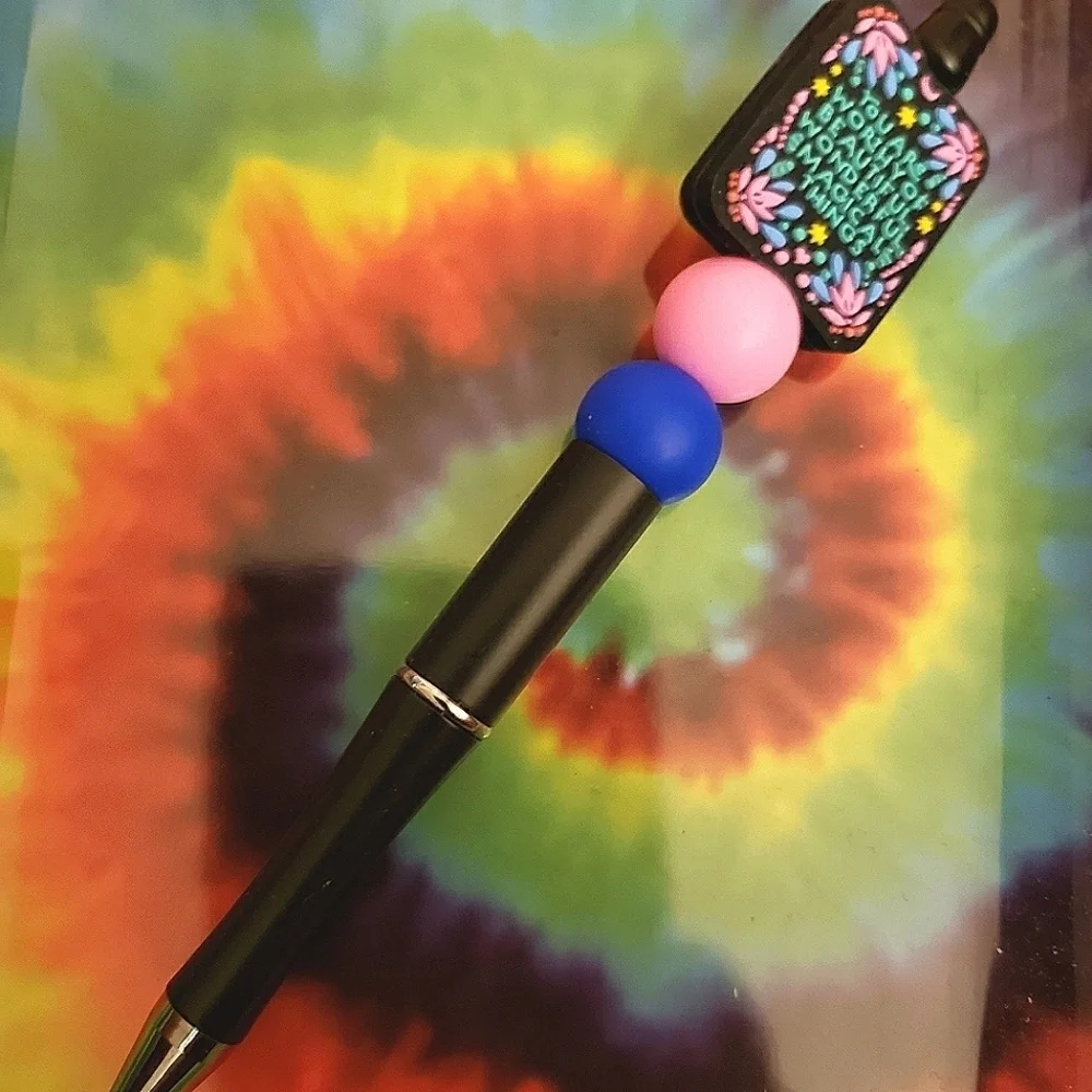 Handmade You Are Worthy Beaded Silicone Focal Bead Pen
